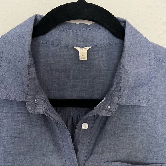 J. Crew Chambray Convertible Sleeve Cotton Half Button Down Shirt Size Small - Picture 3 of 7